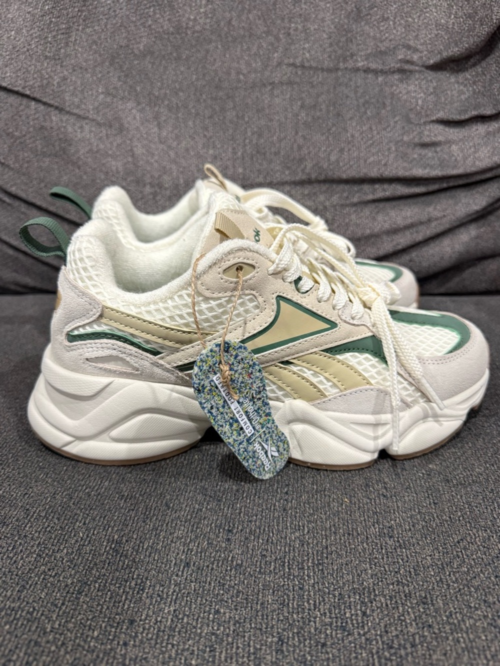 Reebok Women's Chunky Sneakers in White, Cream, and Green